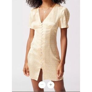 Glamorous X Urban Outfitters Satin Mini Dress Butter Yellow Cottagecore Size L